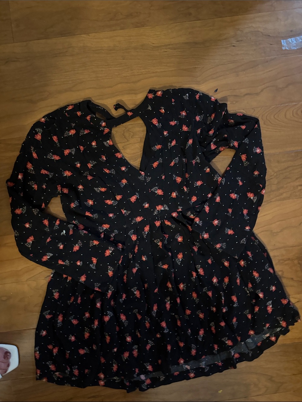 Free People Black Dress with Red Floral Print